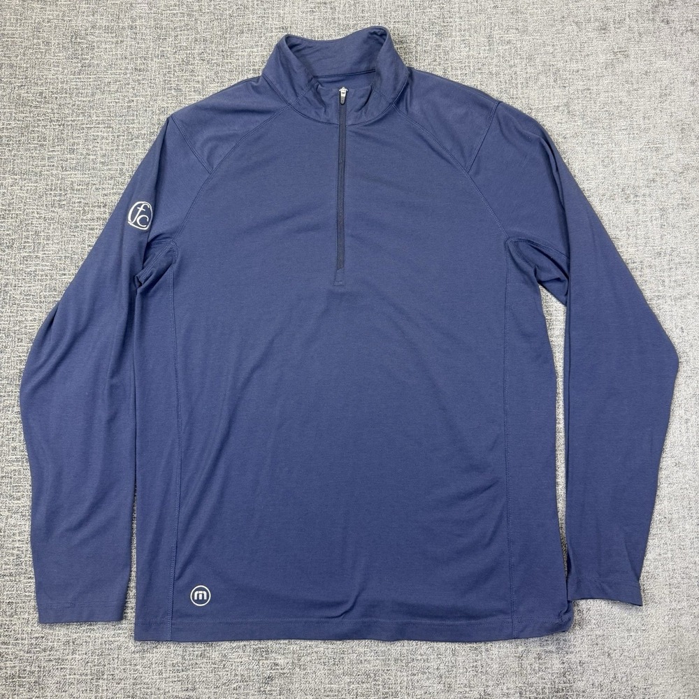 Travis Mathew Pullover Mens Large Blue 1/2 Zip Heathered Long Sleeve Golf Shirt‎